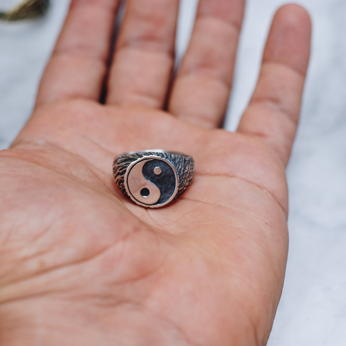 Vintage Yin Yang Cut Out Sterling Silver Ring top - Size 5