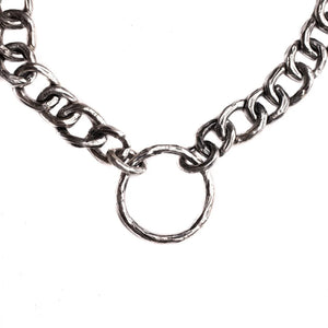 Close-up of a Gopa silver chunky chain necklace with a large circular ring centerpiece, displayed on a white background.