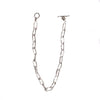 Ula X silver chunky chain necklace displayed with open clasp, showcasing its textured links against a white background.