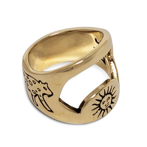 SUN & JAGUAR BOTTLE OPENER RING | BRASS - JewelryLab