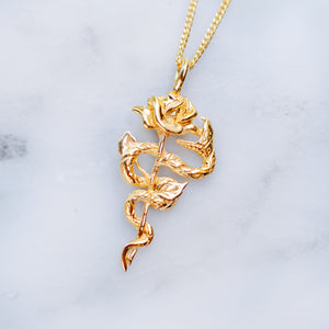 SNAKE & ROSE NECKLACE | 24K GOLD PLATED - JewelryLab