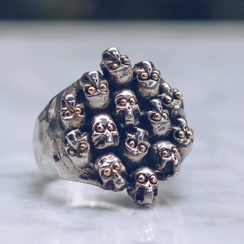 Skull Ring 925 Sterling Silver Fire Skull w Siblings Exclusive Design  Brutal Skull Heavy 24 grams - ELIZ Jewelry and Gems