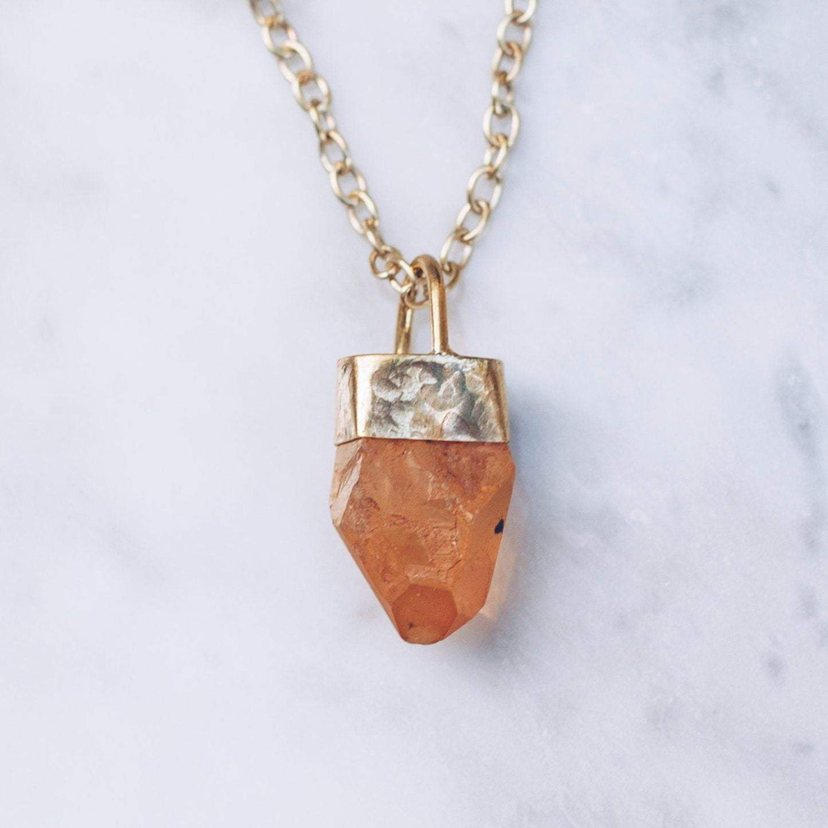 TANGERINE CRYSTAL PENDANT NECKLACE | 24K GOLD PLATED