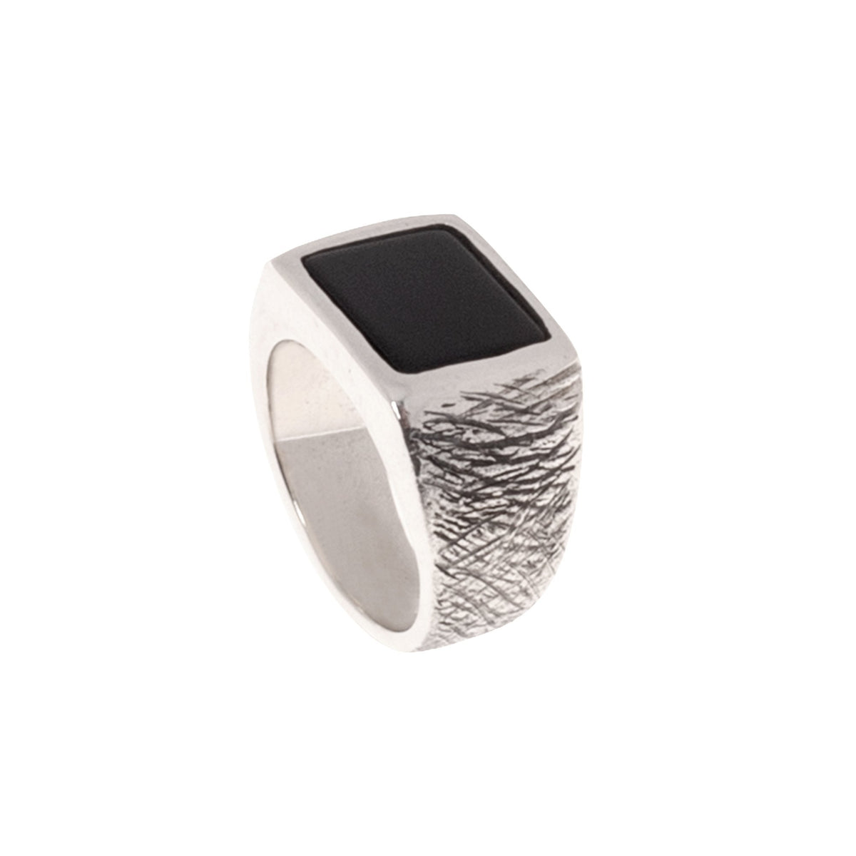 JewelryLab Black Onyx Ring with a dark rectangular stone and textured sterling silver band