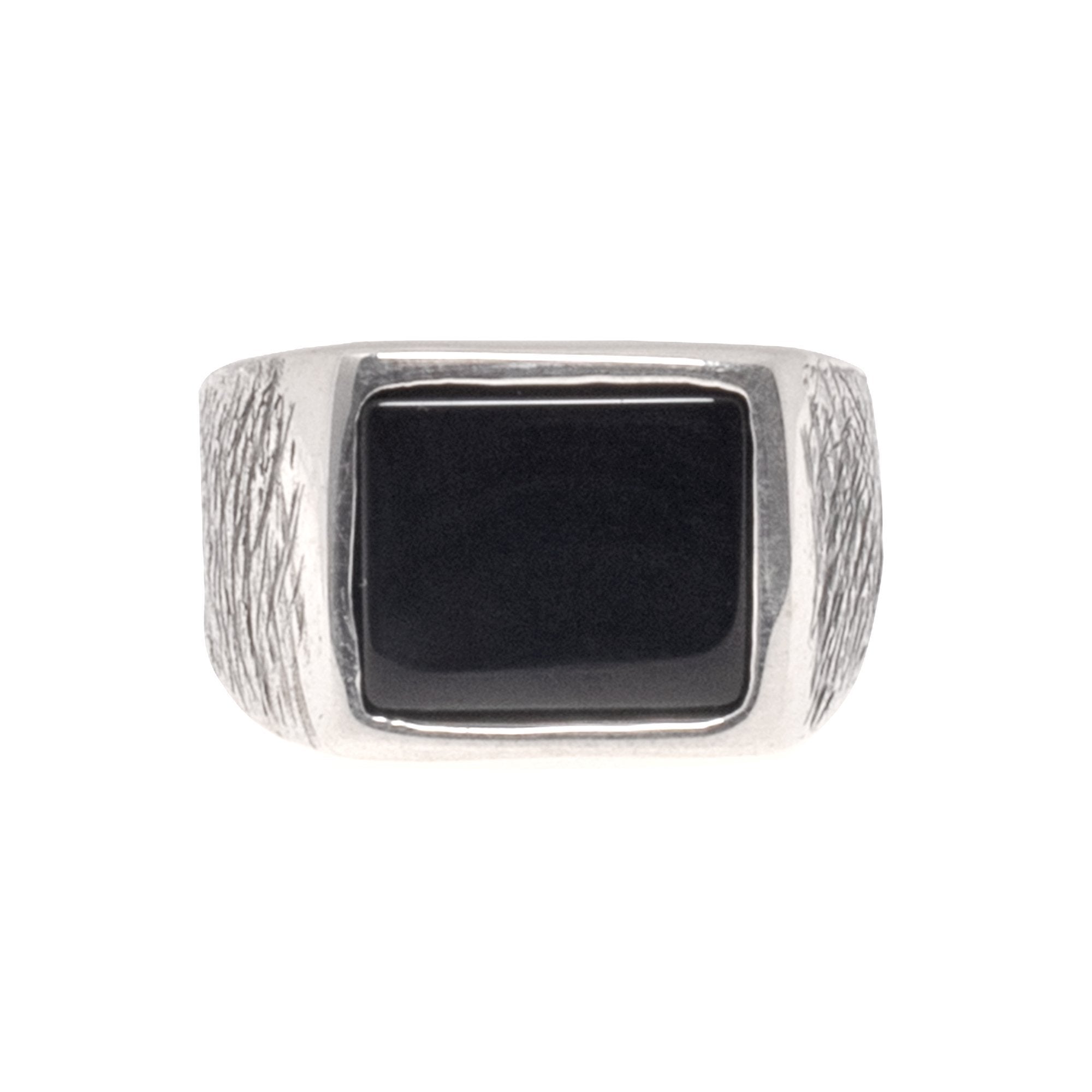 925 Sterling Silver Black Onyx Men Ring with Chain Motif On Sides » Anitolia