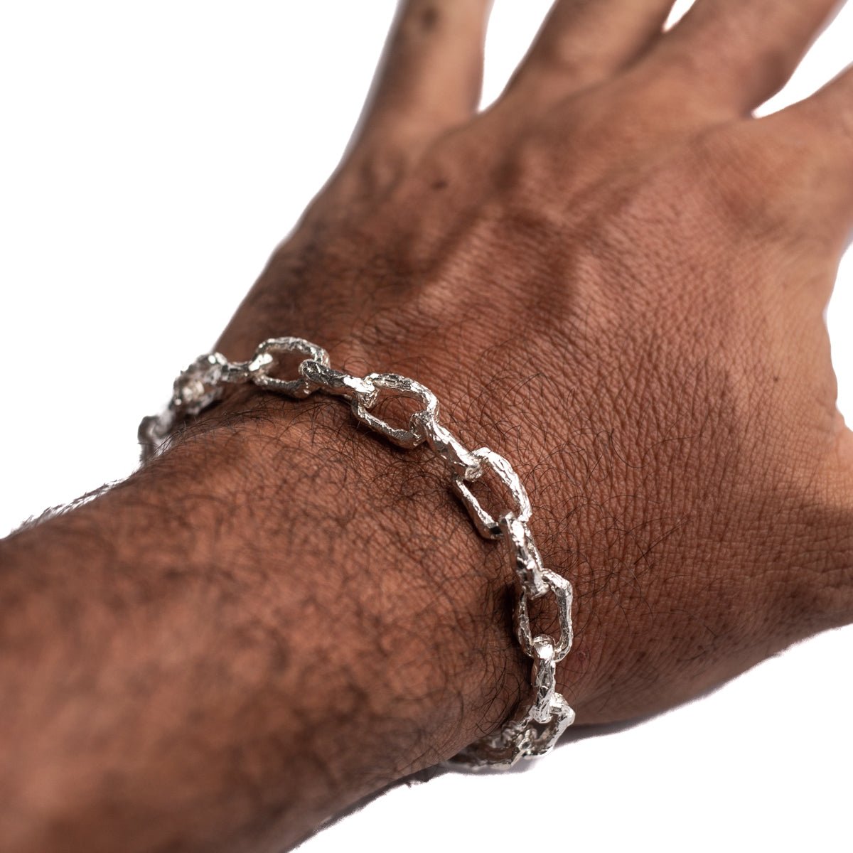 JewelryLab Ula sterling silver bracelet with textured chain links worn on a wrist