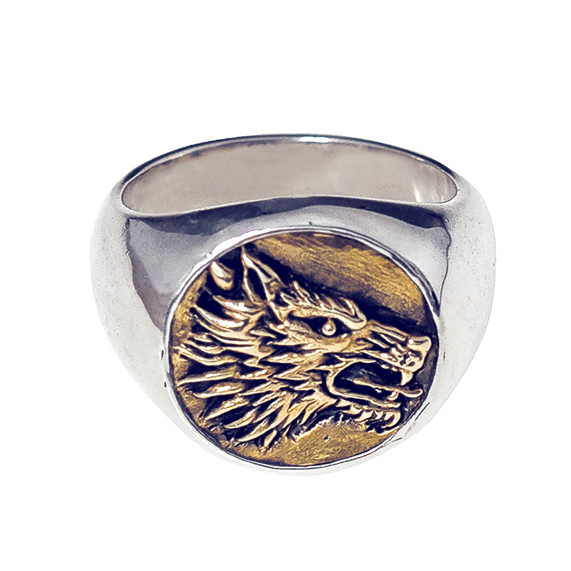 WOLF RING | 925 STERLING SILVER W/BRASS EMBLEM