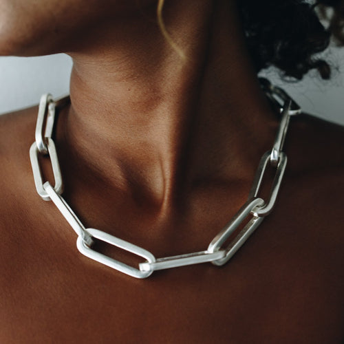 XL RECTANGULAR CHAIN LINK NECKLACE | 925 STERLING SILVER - JewelryLab